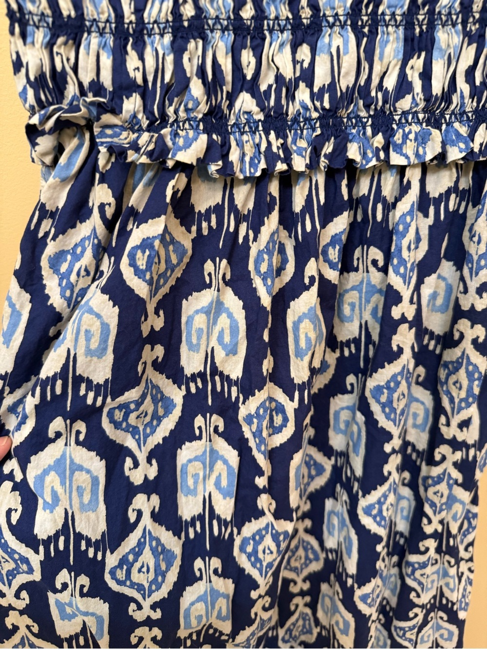 Sleeveless Blue Printed Maxi Dress with Smocked Bodice - Picture 2 of 8